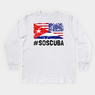 SOS Cuba Flag Free Cuba Libre 2021 Kids Long Sleeve T-Shirt